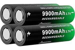 BENKIA 18650 Rechargeable Battery 9900mAh 3.7Volt Lithium ion Large Capacity Flat Top 4 Pack 18650 Batteries for Headlamp LED Flashlight