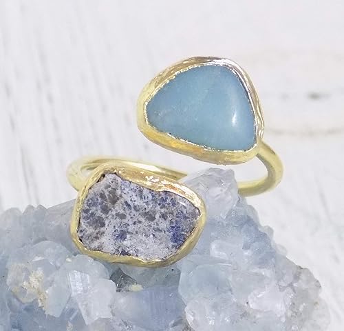 Amazon Com Amazonite Sodalite Multi Stone Adjustable Ring Blue Crystal Ring Gold D8 Handmade