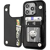 ONETOP Compatible with iPhone 16 Pro Wallet Case with Card Holder, PU Leather Kickstand Card Slots Case, Double Magnetic Clasp and Durable Shockproof Cover 6.3 Inch (Black)