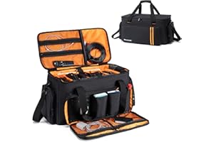 Mecozone DJ Gig Bag with 8 Detachable Dividers, DJ Cables Bag with 15.6'' Laptop Sleeve, Large Capacity Travel Musicians Gig Bag for DJ Gear, Music Equipment&Accessories, Black