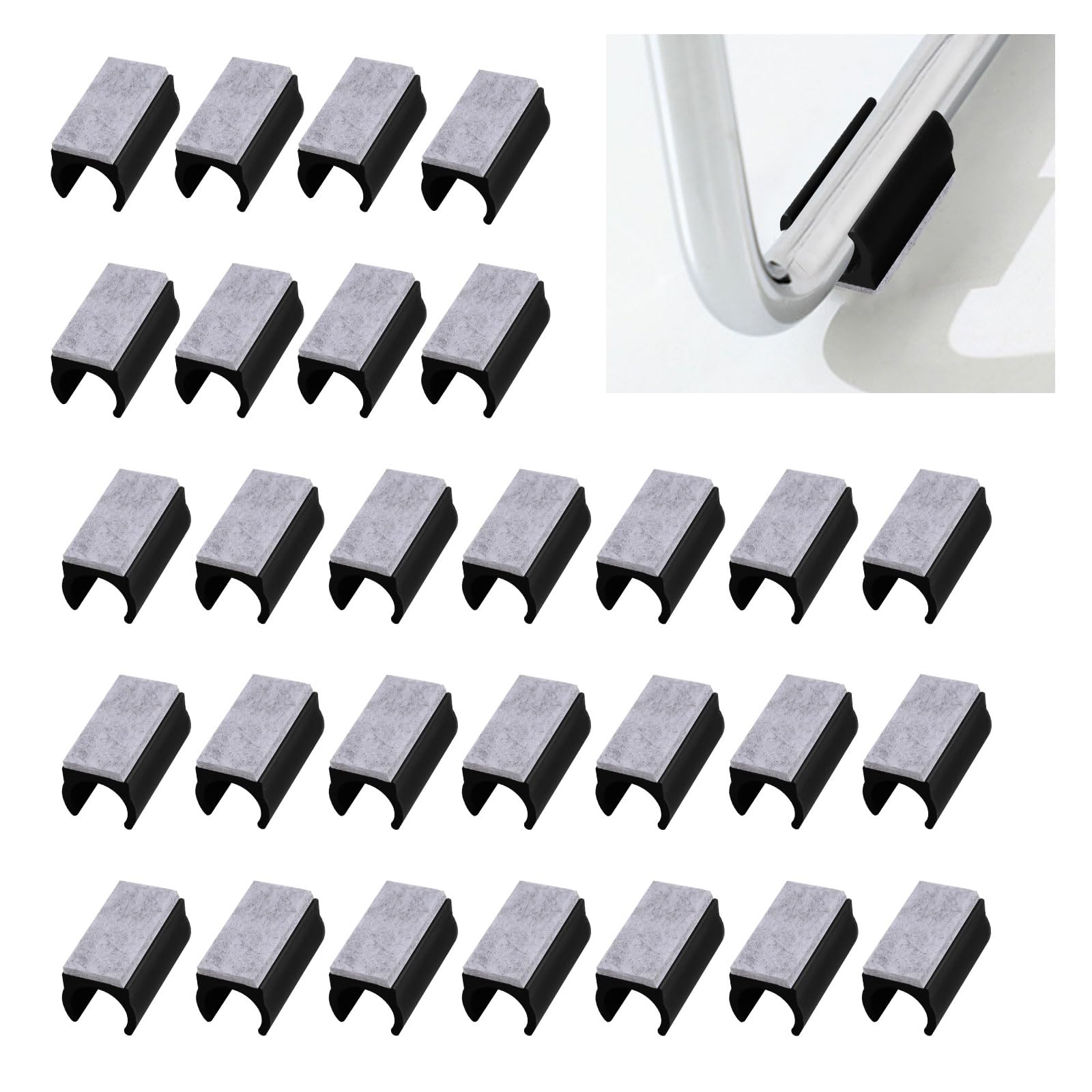 UFURMATE Chair Pads, 30Pcs 18mm Plastic Chair Leg Floor Protectors with Felt Pads, U Shaped Chair Tube Floor Protectors Non-Slip Rectangle Chair Legs Tips Caps for Round Sled Base Chair Leg (Black)