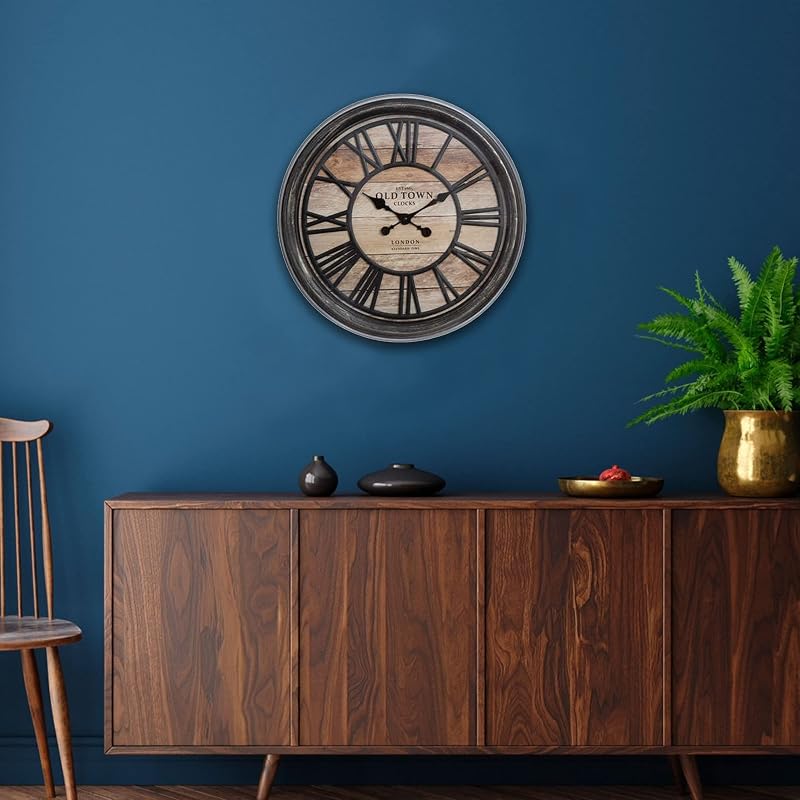 JJA Wanduhr, Retro-Stil, industriell, geprägt, Durchmesser 50 cm, Braun — Foto 2 von 4