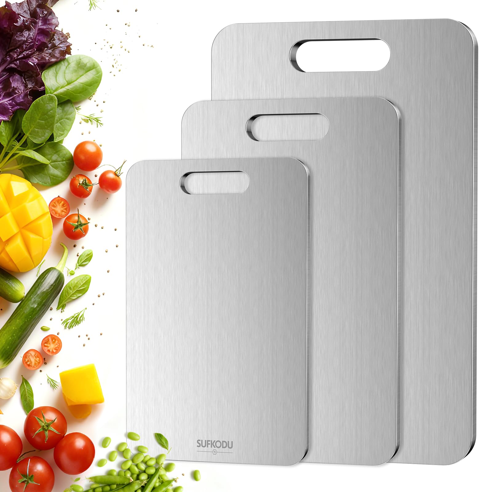 Photo 1 of Titanium Cutting Board Set of 3, Titanium Cutting Boards for Kitchen, 100% Double-Sided Titanium Cutting Boards, Separate Raw and Cooked Food Areas, Non-Toxic, Dishwasher Safe (S+ M + L)