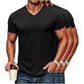 DOWMQ V Neck T Shirts Men Short Sleeve 3 Pack Basic Casual Tees | Soft Cotton, Breathable, Classic Fit, Curved Hem, Perfect for Daily Casual Office Outdoor Inner Layering