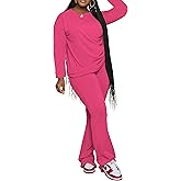 PINSV Womens 2 Piece Outfits Casual Sets Long Sleeve Top and Flare Pants Lounge Sets Tracksuit