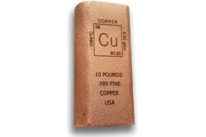 10 Pound lb (160 oz) Cast Copper Bar Paperweight Element Design w/Certificate .999 Fine Bullion Ingot (Elemental)