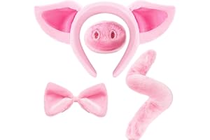 Spooktacular Creations Pink Pig Dalmatian Costume Set with Ears Nose Tail and Bow Tie, Animal Costume Accessories for Unisex