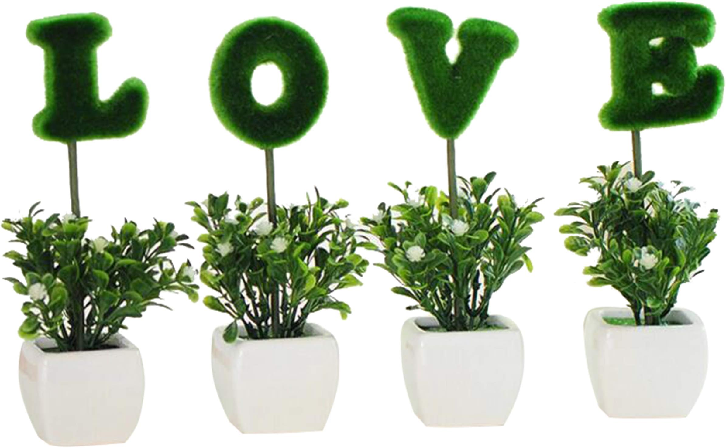 Flikool Artificial Potted Plants Love Artificial Flowers in Pot Simulation Fake Artificial Bonsai Faux Green Grass Greenery Home Decoration Ornaments Balcony Valentine's Day Wedding Decor - Green