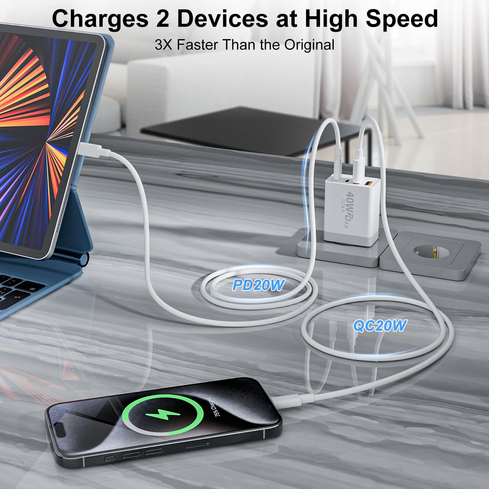 USB C Ladegerät, 40W 4-Ports Mehrfach Ladegerät mit USB-C und USB A, Schnellladegerät PD3.0 Power Adapter USB Netzteil Stecker für iPhone 17/16/15/14/13/12/11/Pro Max/XS/XR, iPad Samsung Galaxy S25 2