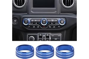 JeCar Air Conditioner Switch Knob Cover Aluminum Alloy Trim Cover Compatible with Jeep Wrangler 2018-2023 JL JLU & 2020-2023 Gladiator JT with Specific Dial Panel, Blue