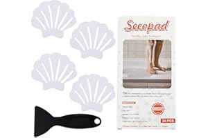 Secopad Non-Slip Bathtub Stickers, 24 PCS Shell Safety Bathroom Tubs Showers Treads Adhesive Decals Scraper (Clear)