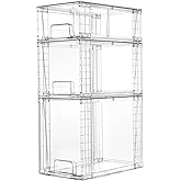 Vtopmart 3 Pack Clear Stackable Storage Drawers,Easy to Assemble Bathroom Organizers and Storage with handles,Plastic Drawers for Kitchen Pantry,Cabinet,Under Sink Organization