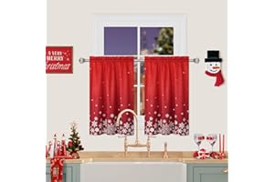 ROYGROW Christmas Kitchen Curtain Cafe Curtain Velvet Fabric 36 Inch Tier Curtains Window Treatment Rod Pocket for Home Decor 2 Panels for Bathroom, Living Room Christmas Decoration