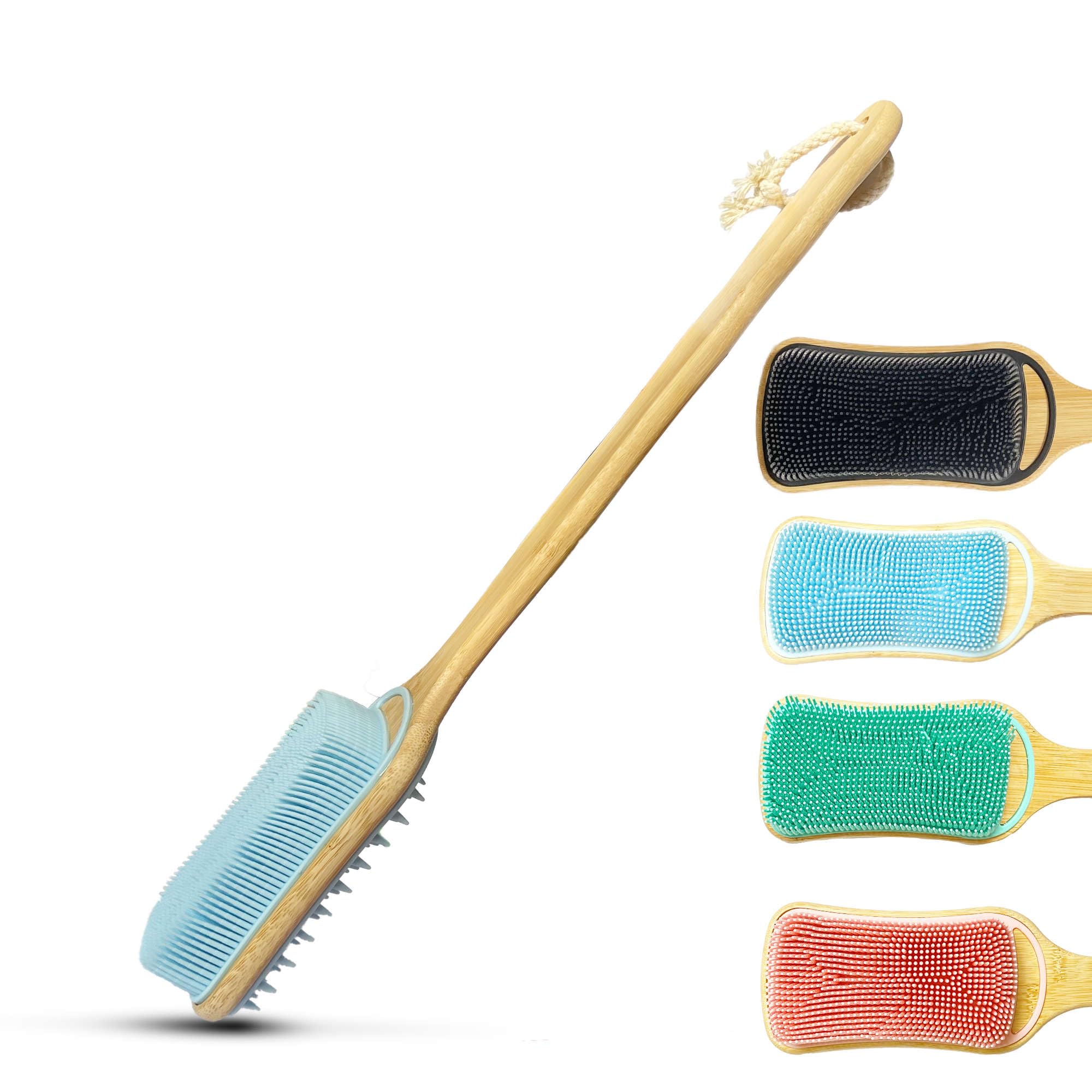 Rexzono Silicone Back Scrubber for Sensitive Skin, Exfoliating Body Scrubber, Long Handle Bath Brush, Loofah for Shower, Gentle Cleansing Scrub for Women and Men, Easy to Clean and Lather