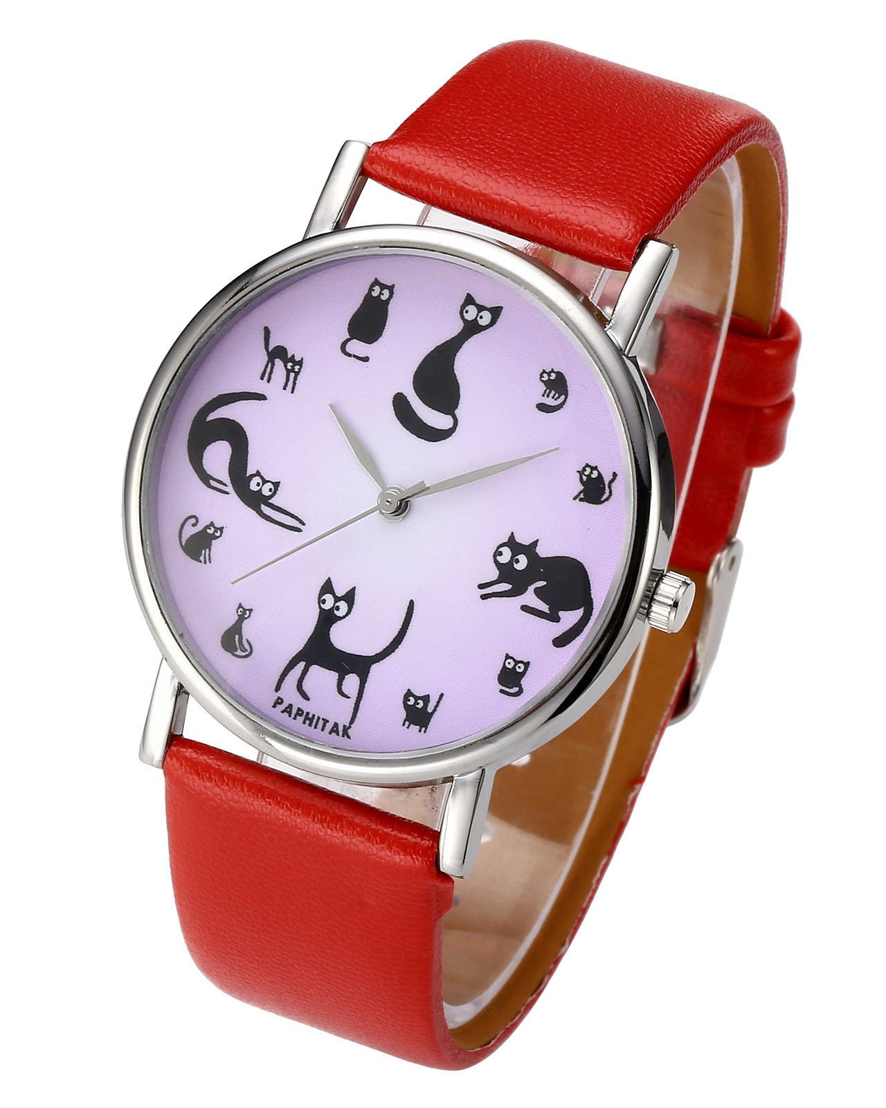 JSDDE Montre Femme Montre Chat Fille Animale Rétro Bracelet en PU Analogue Quartz