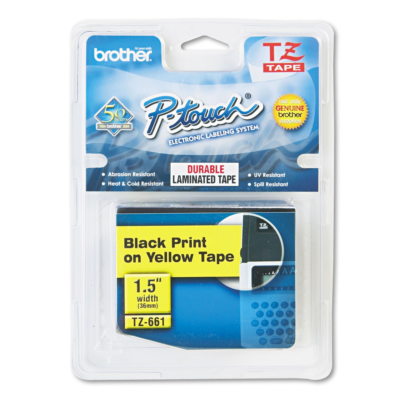 Brother TZe-661 Labelling Tape Cassette, 36 mm (W) x 8 m (L), Laminated, Brother Supplies - Black on Yellow — image 1