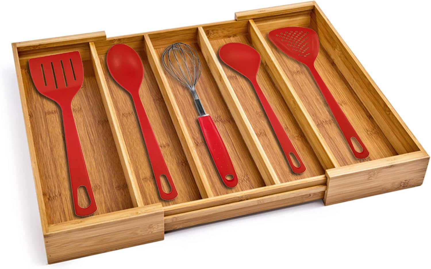 Seville Classics Bamboo Box Kitchen Utensil Drawer Organizer & Home, Office Tool Holder Storage Organizer, Expandable Tray (5 Compartment): Home & Kitchen