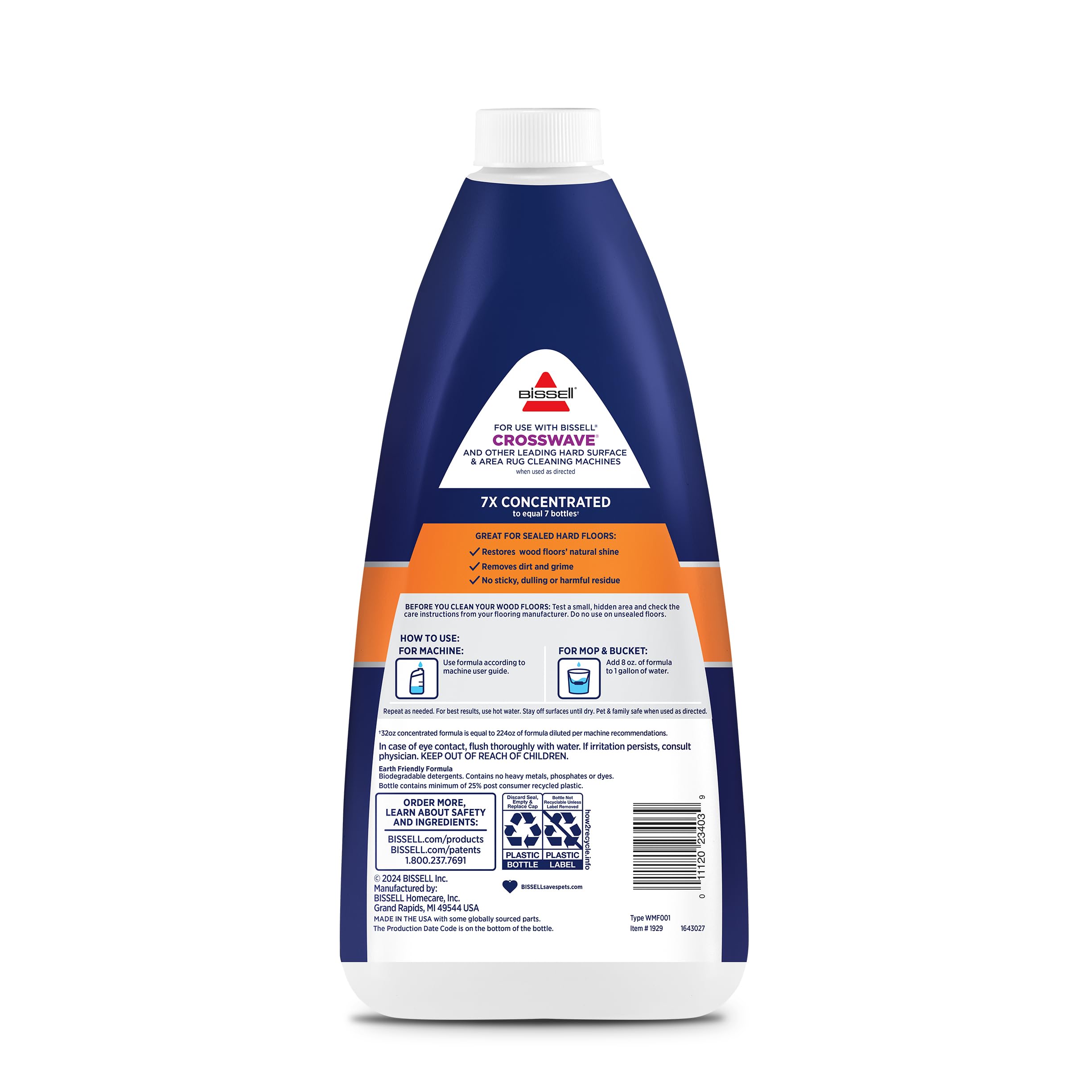 Bissell CrossWave & SpinWave Wood Floor Cleaning Formula, 32 oz, Dissolves Dirt, Grime, and Sticky Messes, Safe on Sealed Floors, Pair with CrossWave, SpinWave, & Other Hard Surface Cleaners, Lemon