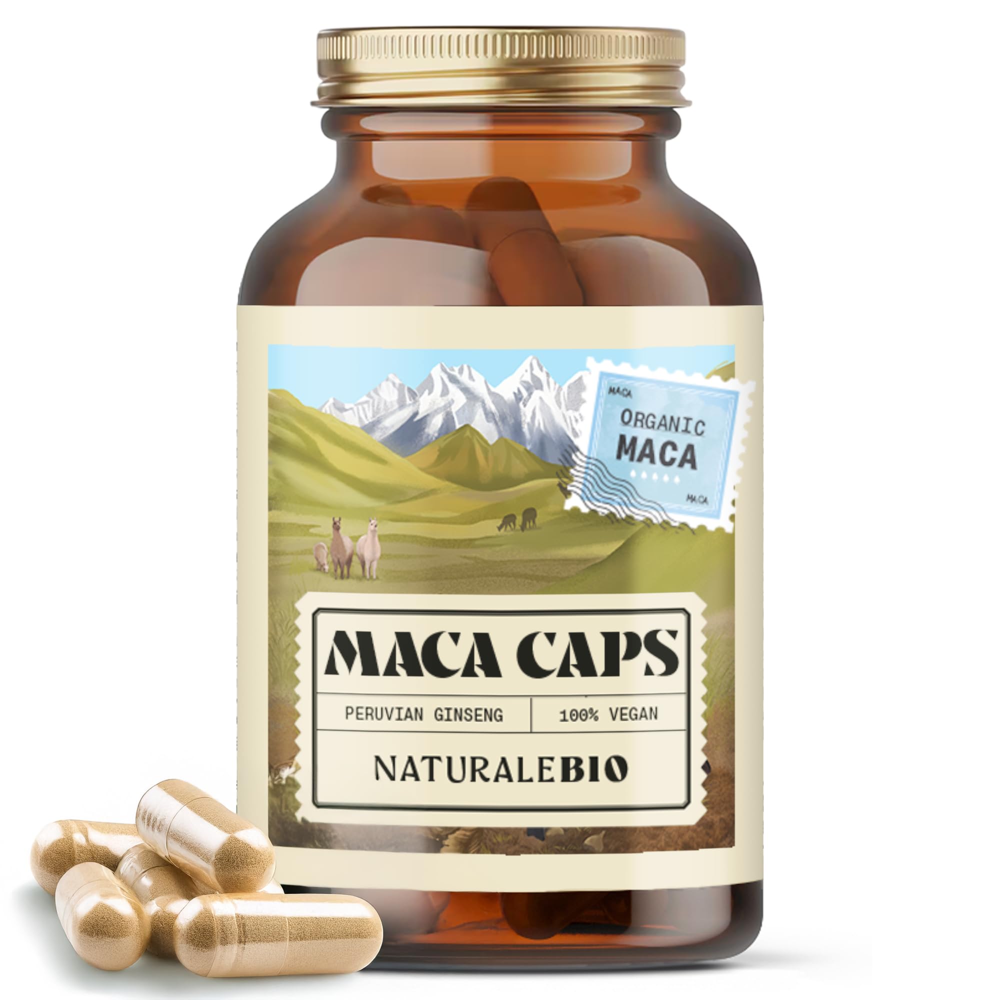 NaturaleBio Organic Maca Capsules, 500mg - 180 Capsules. Gelatinised, Natural and Pure, from Organic Peruvian Maca Root. Vegetarian and Vegan Friendly.