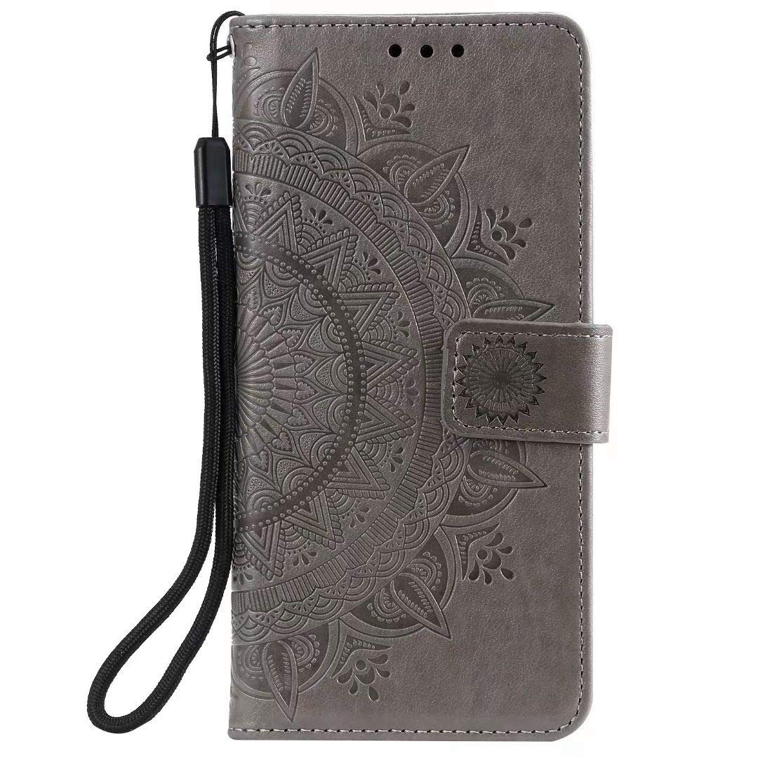 Reevermap Samsung Galaxy S10 Lite Case, Flip Shockproof Premium PU Leather Wallet Card Slots Embossed Mandala Magnetic Buckle Stand Bumper Phone Cover for Samsung Galaxy S10 Lite, Grey