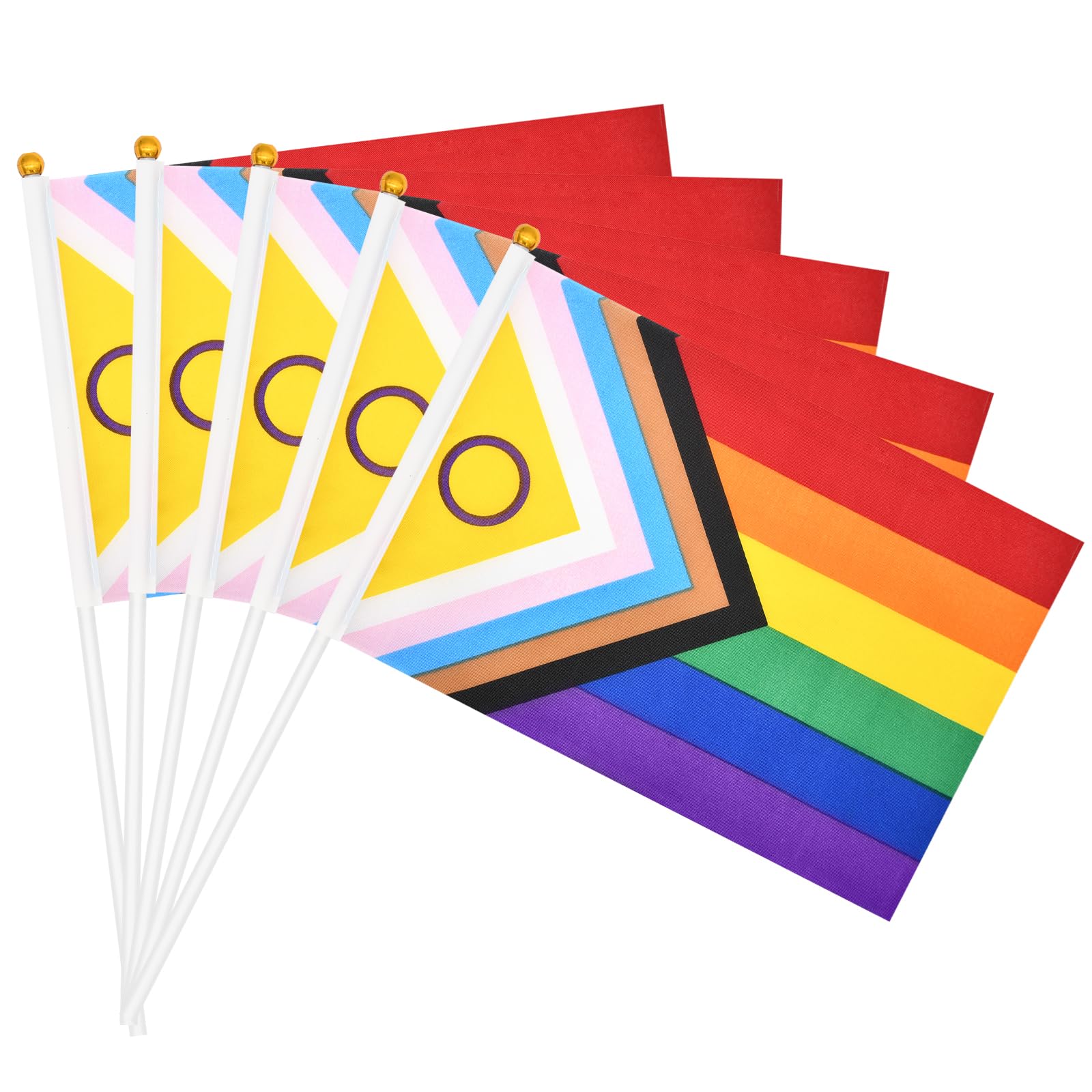 20 Pieces 21 x 14 cm Small Intersex Inclusive Progress Pride Flag Sticks - Handheld Progress Pride Flags, Mini LGBTQ Rainbow Gay Flag for Outdoor LGBT Parades, Rainbow Pride Month Party Decorations