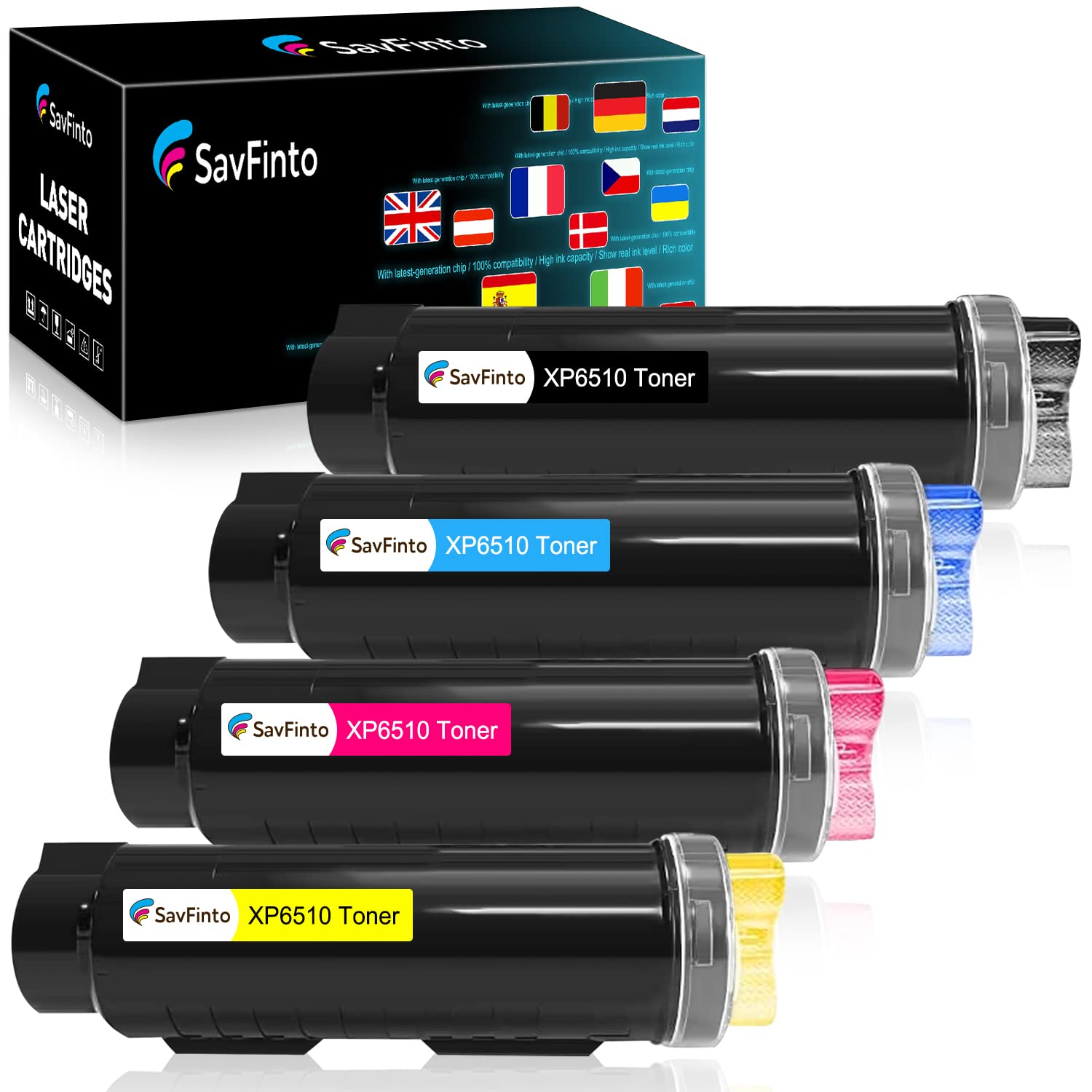 SavFinto 6510 6515 Compatible Toner Cartridges for Xerox Phaser 6510 WorkCentre 6515 Toner Replacement for Xerox Phaser 6510N 6510DN 6510DNI 6510DNW WorkCentre 6515N 6515DN 6515DNI 6515DNW (4 Pack)