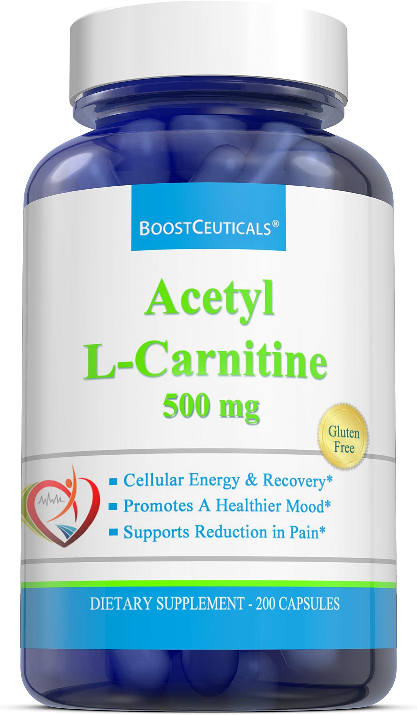 Acetyl L Carnitine 1000 mg Daily Dose 200 Capsules - No Additives Non-GMO Gluten Free Supplement - Pure Natural 100 Day Supply L Carnitine 500mg Capsules by BoostCeuticals