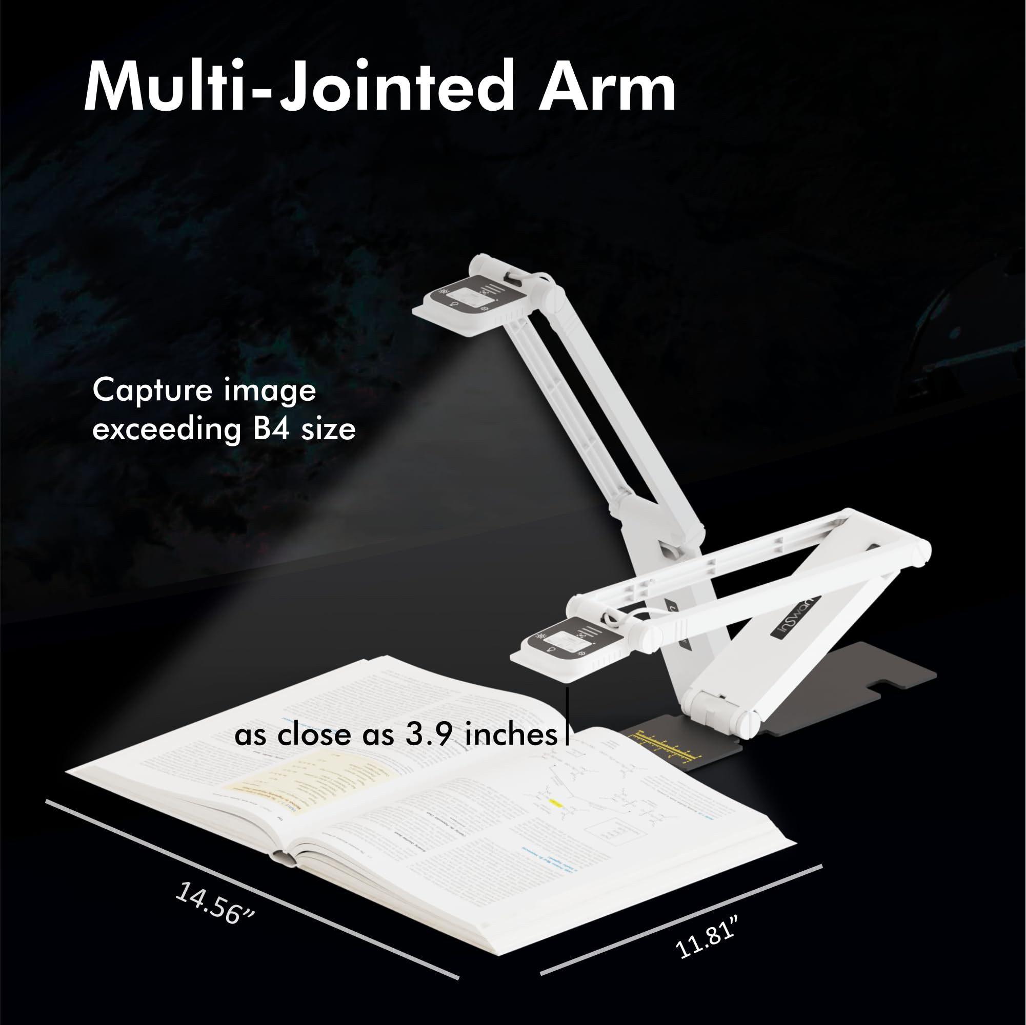 INSWAN INS-Flip 4 4K USB Portable Document Camera/Webcam/Visualiser—13MP Ultra HD, Foldable Design, Auto Focus, Mic, LED, Compatible with Mac OS, Windows, iPad, Chromebook for Distance Learning