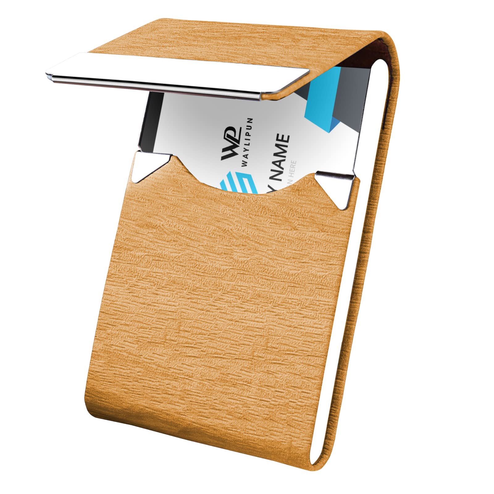 Waylipun Business Card Holders, Professional PU Leather Business Card Case, Keep Business Cards in Immaculate Condition, Slim Metal Pocket Card Holder with Magnetic Shut (Brown)