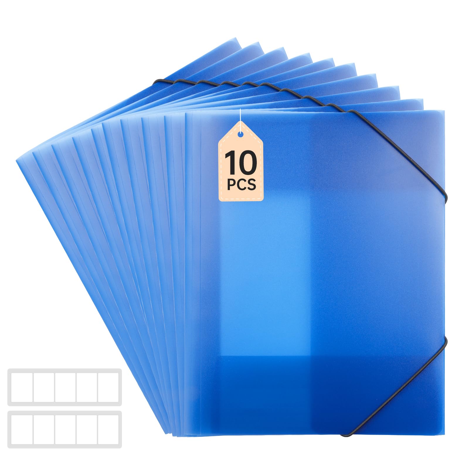 FRETONBA Plastic Folders A4 with Elastic Bands, Document Wallets Pack of 10 Pieces, File Organiser for Paperwork, Punched Pockets A4 with 3 Flaps for Files, Paper Storage, Transparent Blue