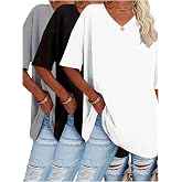 winkbay Women's Plus Size Half Sleeve V Neck Drop Shoulder Basic T Shirts | Casual, Summer, Office, Going Out, Tunic, Loose, Plain, Lounge