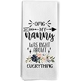 BitKAM Nanny Gifts Kitchen Towels, Nanny Grandma Gifts for Mother's Day Dish Tea Towels for Kitchen, Best Grandma Gift from Grandkids Decorative Hand Towels for Bathroom, 16x24 Inches