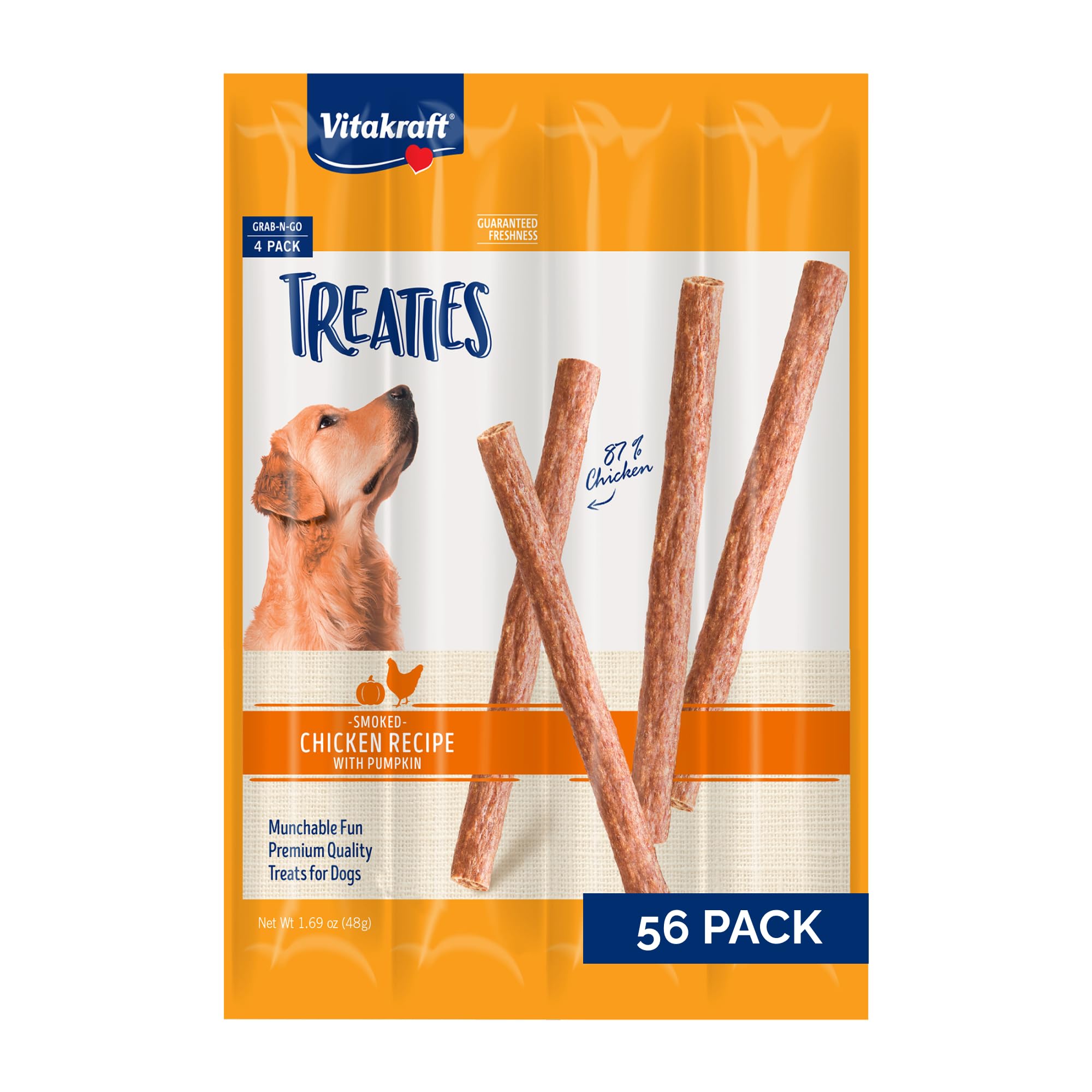 Vitakraft Dog Treaties Chicken & Pumpkin Flavor, 56ct - Natural Chewy Dog Treats for Medium & Large Dogs, Grain-Free, Long-Lasting Chews, No Artificial Additives Image