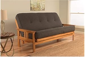 Kodiak Furniture Monterey Futon Set with Butternut Finish, Full, Linen Charcoal