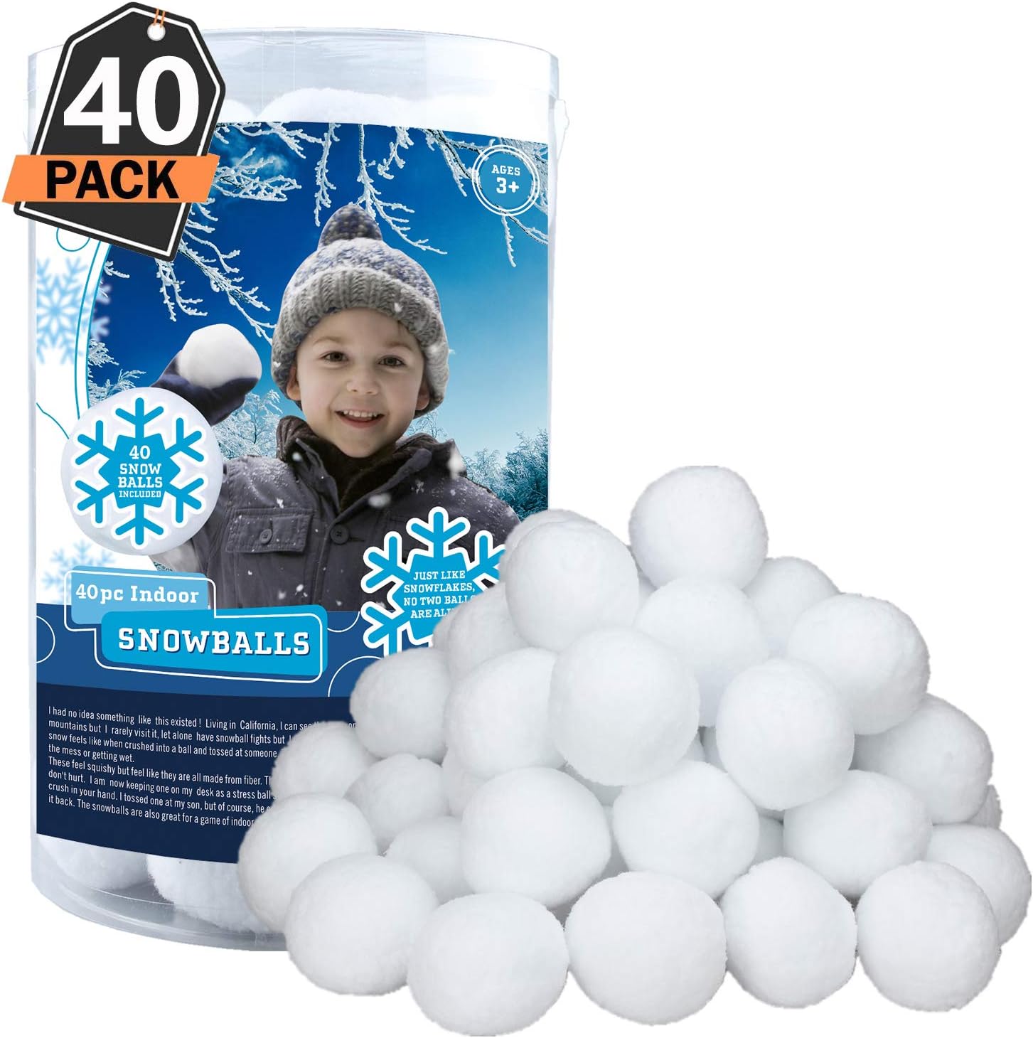 Artificial Snow - 40 Pack Indoor Snowballs for Kids Snow Fight