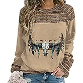 LOAIHA Womens Western Shirts Native American Long Sleeve Aztec Sweater Geometric Print Tops Fall Casual Crewneck Blouses
