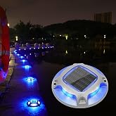 VOLISUN Solar Driveway Marker Lights Dock Marine Led Deck Outdoor 12 Pack | 2 Colors in 1,Solar Powered Waterproof Warning Step Lights for Pathway Garden Sidewalk Walkway (Blue/White)