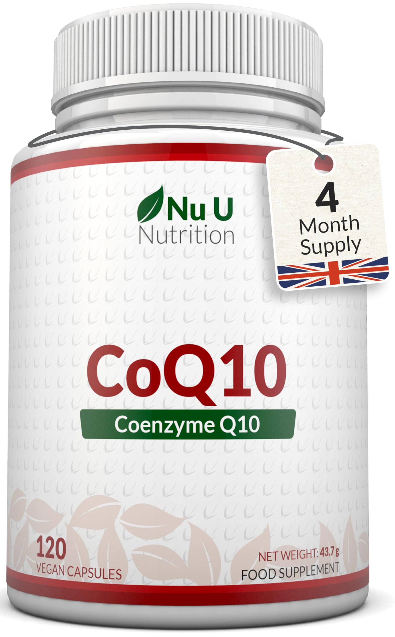 Nu U Nutrition - CoQ10 200mg - 120 Vegan Capsules - 2 Month Supply - 100mg per Capsule - 100% Pure & Naturally Fermented Coenzyme Q10 Ubiquinone Supplement not Ubiquinol