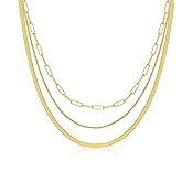 Pancert Layered Necklace for Women,14K Gold/Silver Plated Herringbone Necklace Choker Multilayer Snake Paperclip Cuba Figaro Box Chain Accessories Set Non Tarnish Jewelry Gift for Women