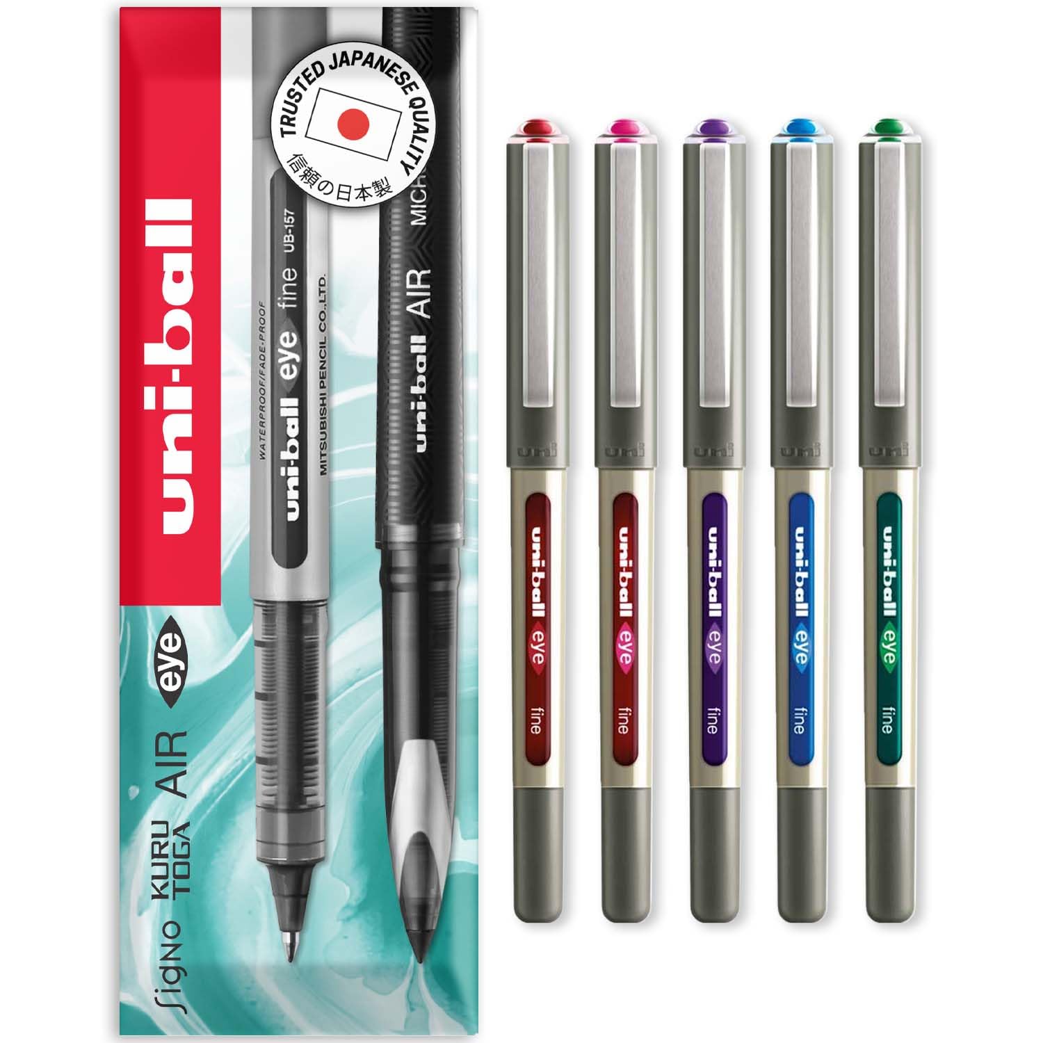 uni-ball EYE - UB-157E Rollerball Pens - 0.7mm Nib - In Envelope Gift Packaging (Pack of 5, Swatch)