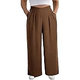 Eytino Womens Plus Size Wide Leg Pants Crossover Waist Pleated Front Casual Work Pants Lounge Trouser with Pockets(1X-5X)