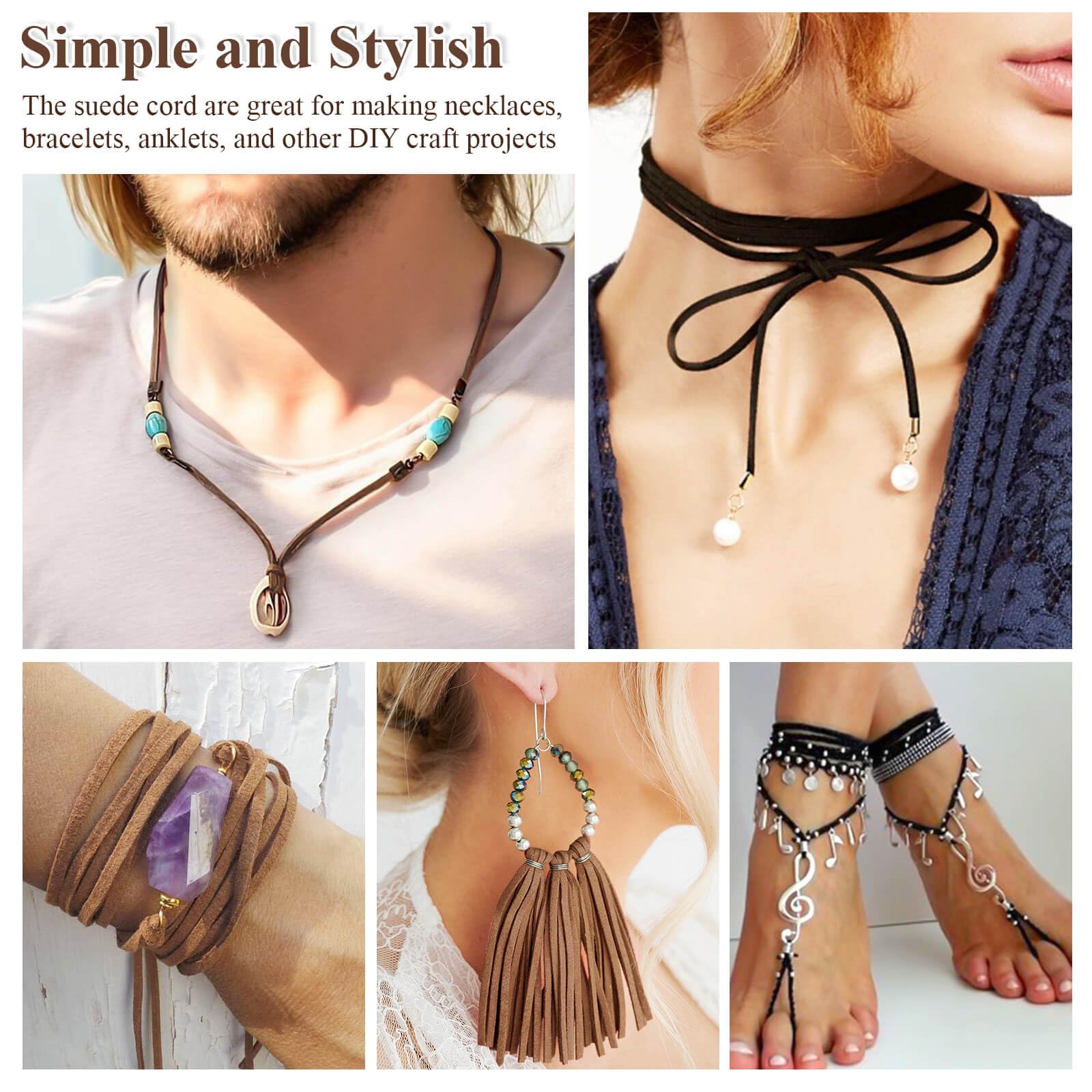 Anezus 3 Rolls Flat Leather String Cord, Suede Ribbon for Jewelry Making, Leather Twine for Crafts, Thin Leather Shoe Laces for Boots, Faux Leather Strips for Bracelets, Necklaces