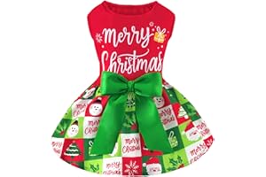 XPUDAC Dog Christmas Outfit Dog Dress Holiday Puppy Clothes for Small Dogs Girl, Pet Costume Cat Outfits Green Red-M