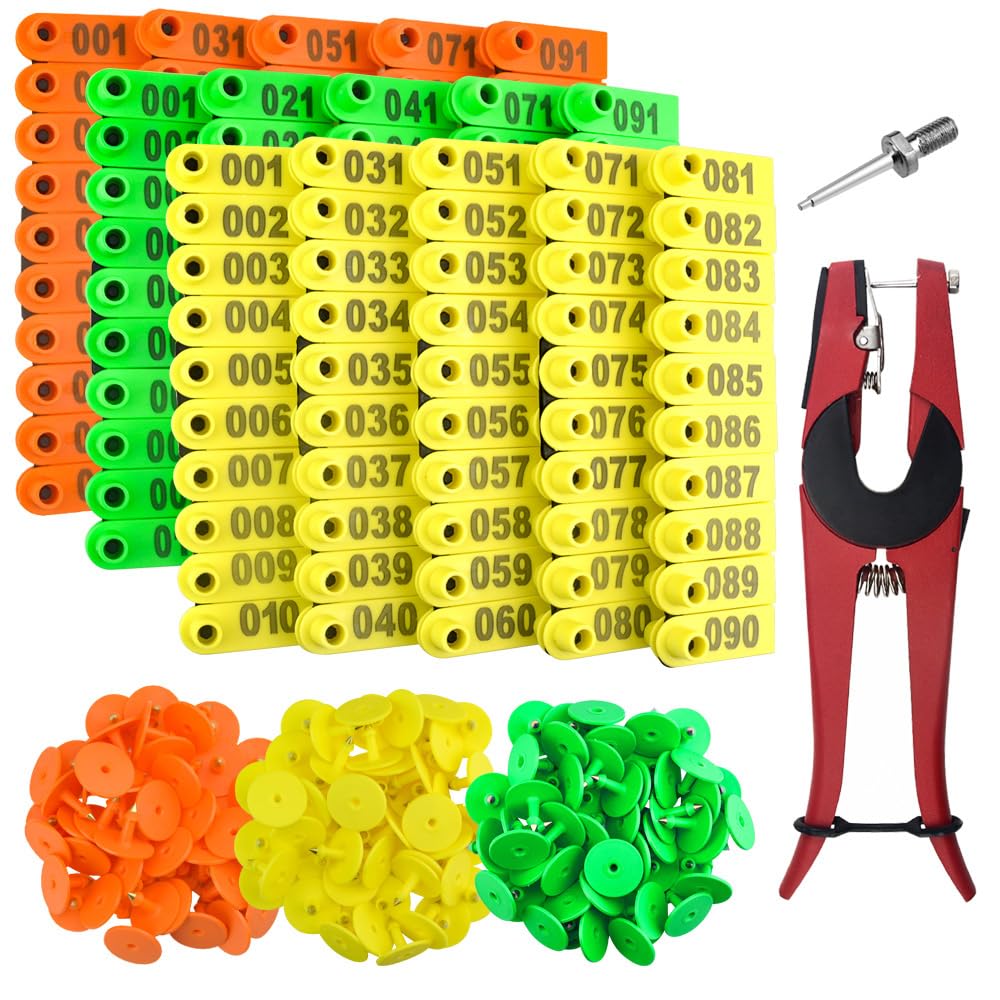 WMYCONGCONG 300 PCS 1-100 Number Plastic Livestock Ear Tag Animal Tag for Goat Sheep Pig + 1 PCS Ear Tags Applicator