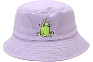 Enodtter Embroidered Frog with Mushroom Bucket Hat for Women Men