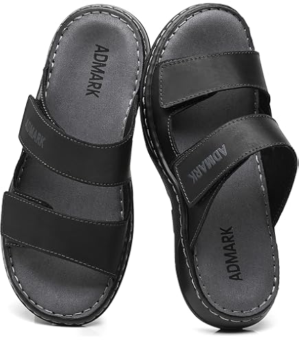 Men\'s Full-Grain Leather Slide Sandals Adjustable Strap Arch Support Memory Milos Orthotic Men main image 2
