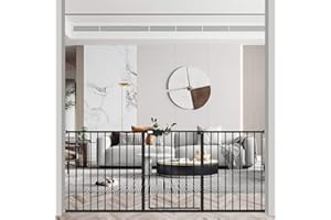 WAOWAO Triple Lock Baby Gate Extra Wide 72.04-76.77" Pressure Mounted Walk Through Swing Auto Close Safety Black Metal Dog Pet Puppy Cat for Stairs,Doorways,Kitchen