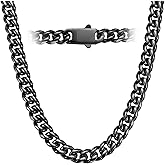 DFUNH 7MM Stainless Steel Mens Cuban Link Chain,Black Metal/925 Sterling Silver Plated Men Chain Necklaces Black/Silver Chain for Men Necklace