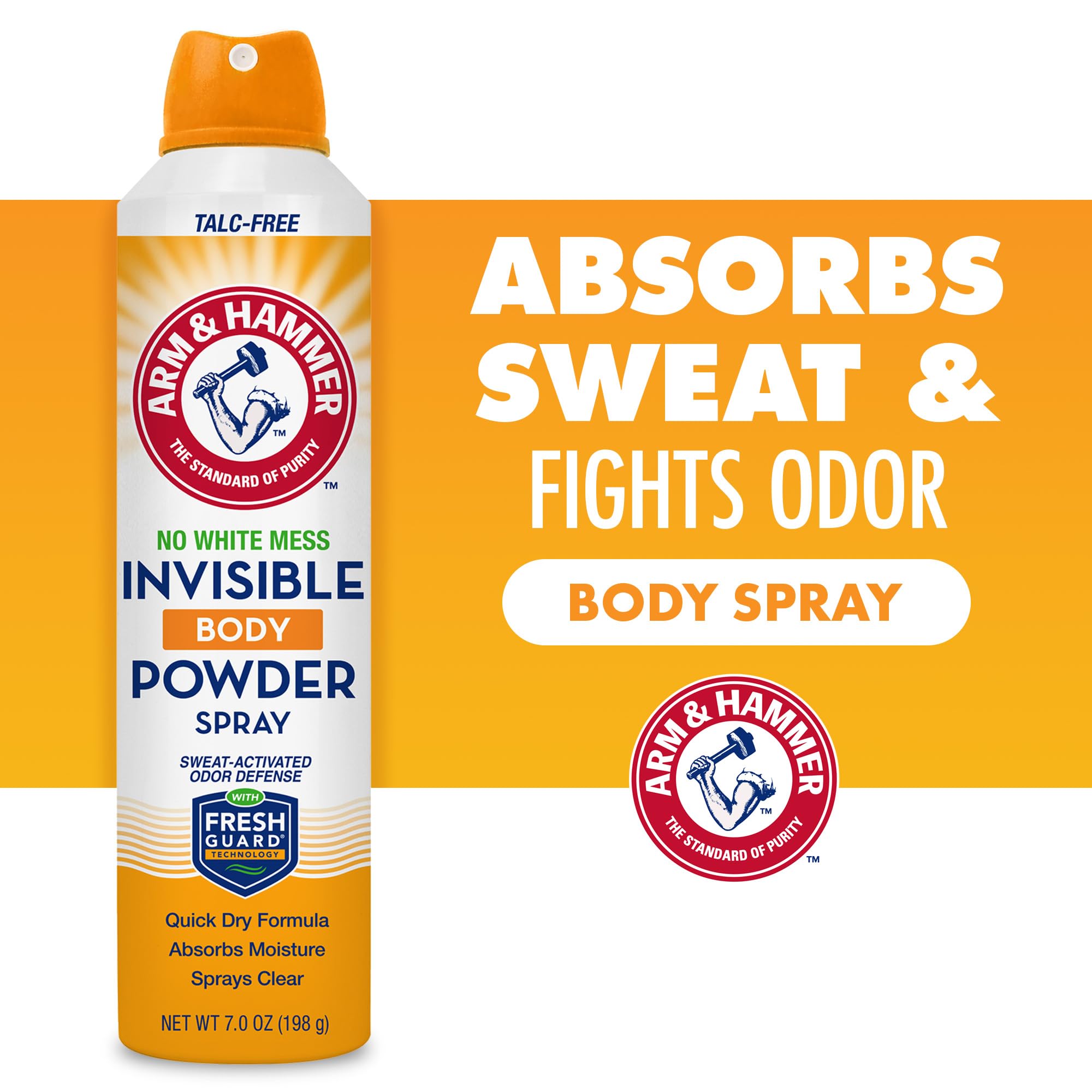 Arm & Hammer Invisible Body Powder Spray, Clear Talc-Free Body Odor & Sweat Control for Men & Women, Spray Body Powder for Women and Men, Arm and Hammer Body Spray Powder, 7 Oz (1 Pack)
