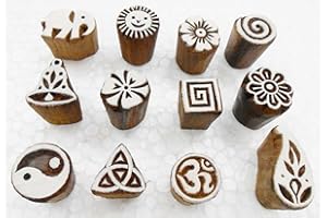 CRAFTS OF INDIA STORE Craftsofindia® Wholesale Lot of 12 Exotic Small Wooden Block Stamps for Textile Printing/Henna Tattoo/Scrapbooking/Designing Saree Border